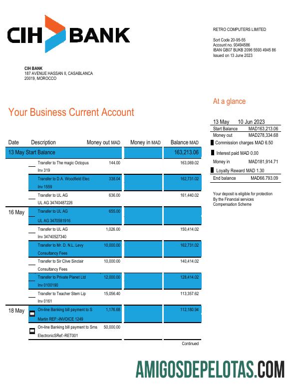 Em branco Credit Immobilier Et Hotelier Enterprise modelo de extrato de conta Word e PDF